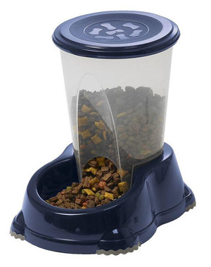 Pojemnik na suchą karmę dla psa lub kota wraz z miską Snacker, 1,5L, kiwi lub granatowy