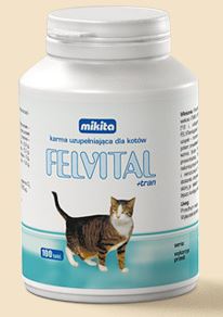 Zestaw witamin i mikroelementów dla kotów w tabletkach wzbogacony w tran, Mikita Felvital+Tran, 100 tabl.