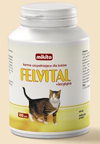 Zestaw witamin i mikroelementów dla kotów w tabletkach wzbogaconych lecytyną Mikita Felvital+lecytyna, 100 tabl.