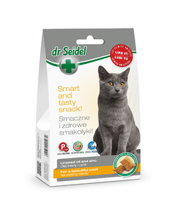 Przysmak dla kotów na piękną sierść - smakołyki dr Seidla dla kotów z olejem lnianym i cynkiem, 50g