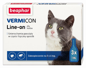 Preparat na pchły, kleszcze, wszy, muchy komary i roztocza oraz inne pasożyty zewnętrzne dla psów i kotów Beaphar Vermicon